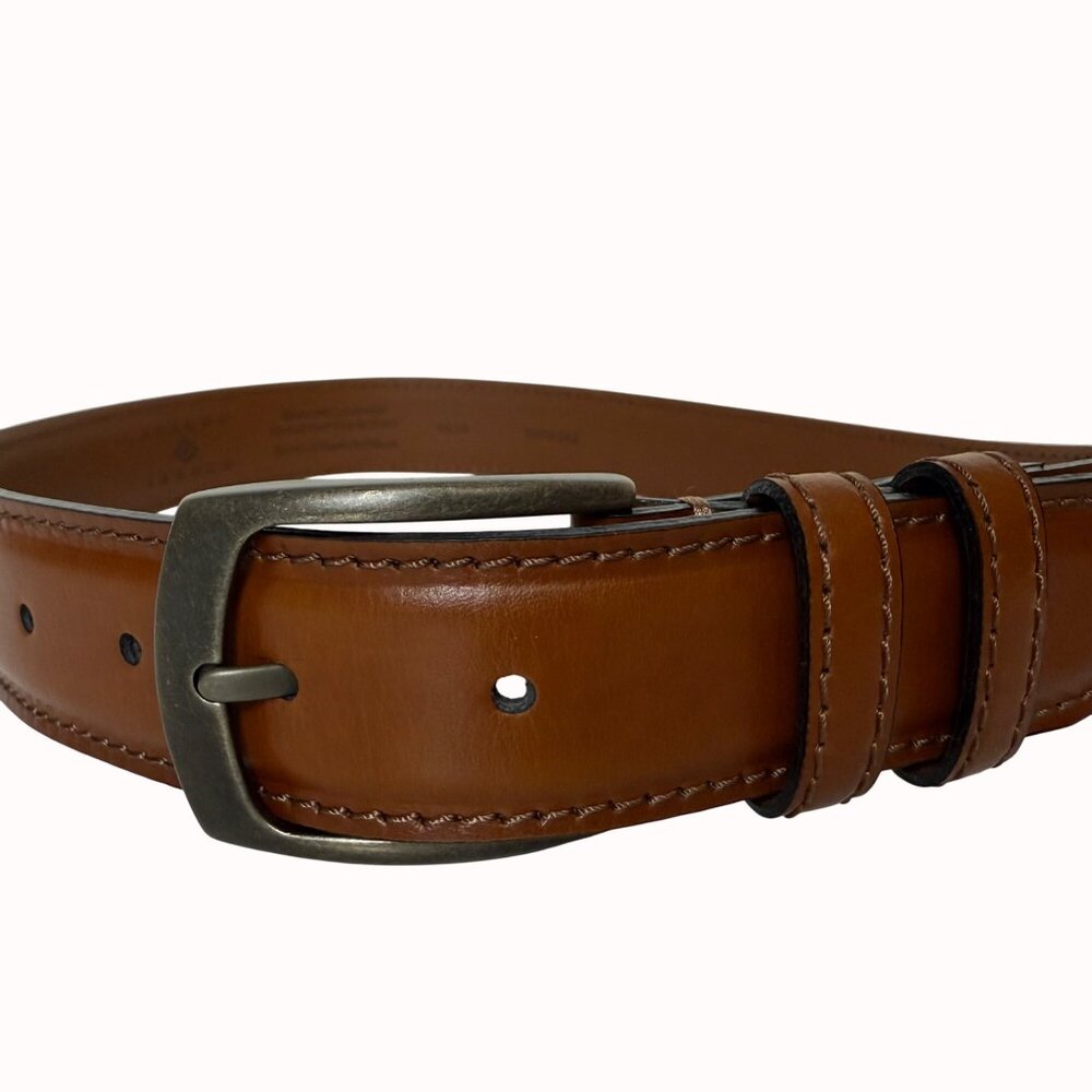 Joseph Abboud Mens Cognac Belt Brown Italian Genuine Leather Gunmetal Buckle